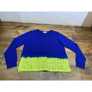 Milly Sweater 100% Wool Scoop Neck Unique Neon Mesh Accent Medium